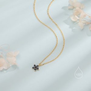 Tiny Forget Me Not Flower CZ Necklace in Sterling Silver, Silver or Gold, Various Colours, Tiny CZ Flower Pendant zdjęcie 6