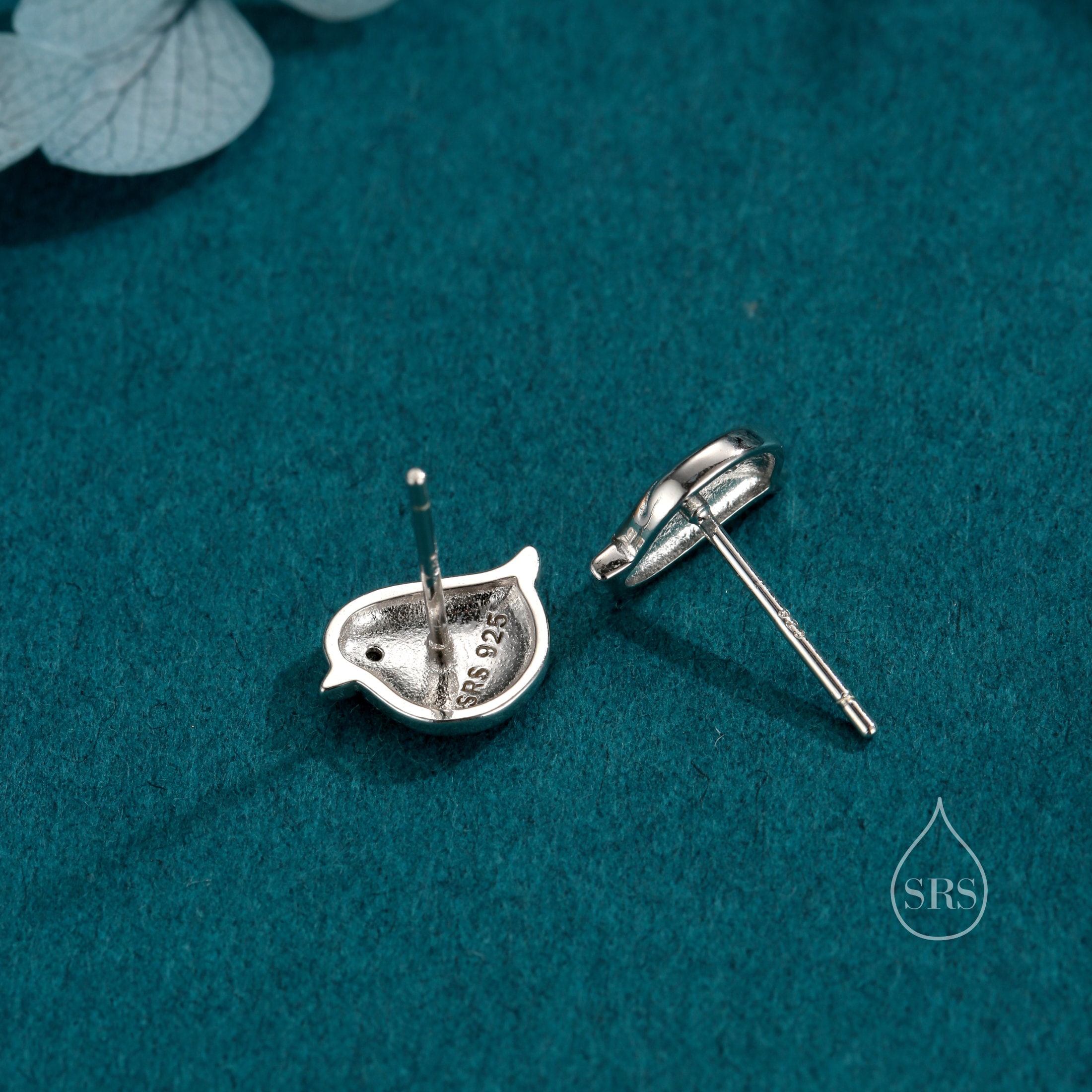 Orecchini a bottone Robin in argento sterling, orecchini a