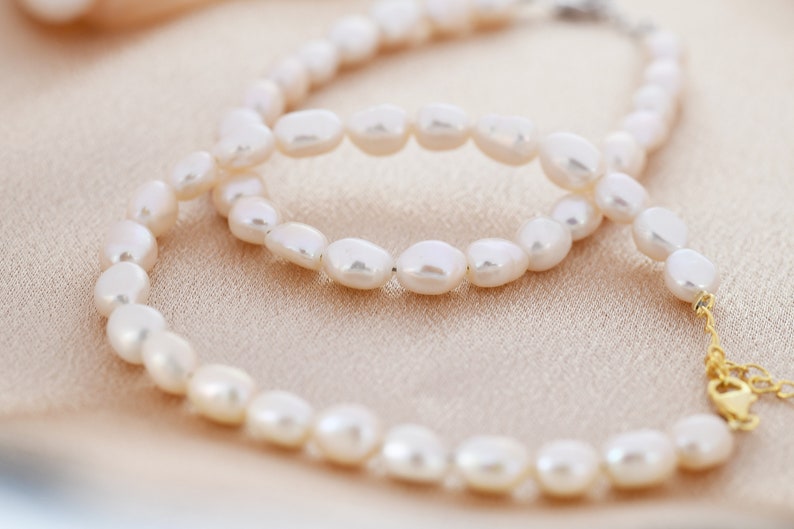 Pulsera de perlas barrocas de plata de ley, plata u oro, perlas genuinas de agua dulce, pulsera de perlas naturales imagen 8