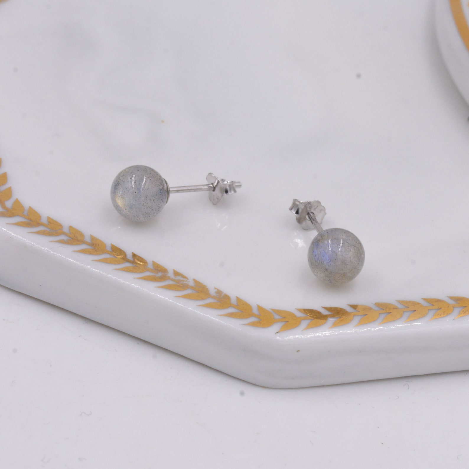 Grey Labradorite Gemstone Stud Earrings Simple Ball Earrings Etsy