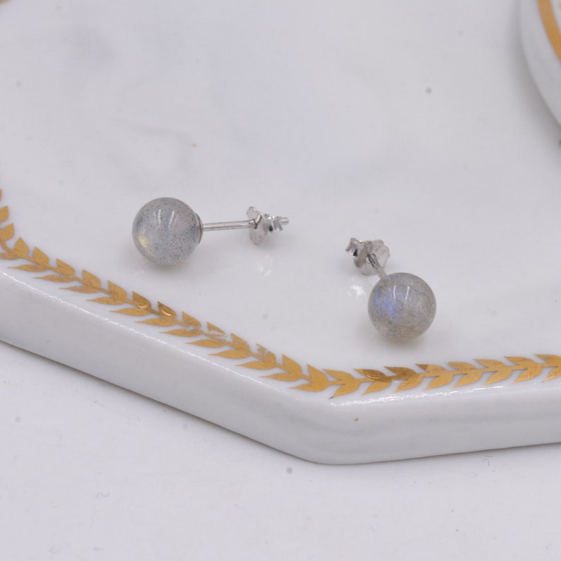 Grey Labradorite Gemstone Stud Earrings Simple Ball Earrings Etsy