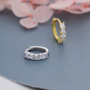 Princess Cut CZ Huggie Hoop in Sterling Silver, Silver or Gold, Minimalist Simple Hoop Earrings