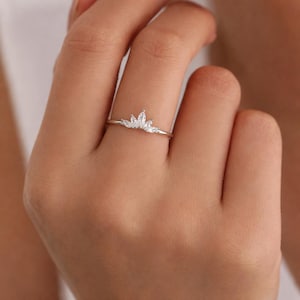 Sterling Silver Marquise Crown Ring, Cluster Ring, Lotus Ring, Flower Ring, CZ Ring, Silver or Gold  US 5 - 8