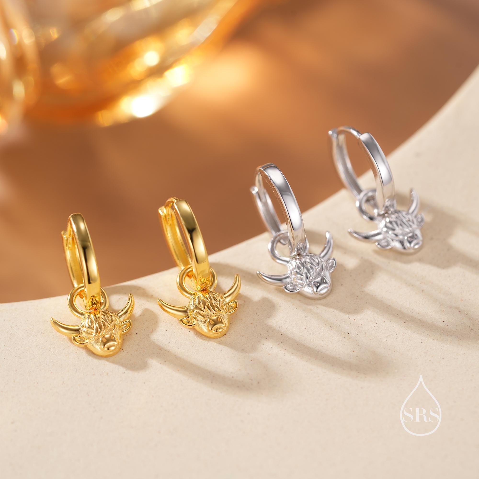 JERWLI Highland Cow - Orecchini pendenti in argento Sterling 925
