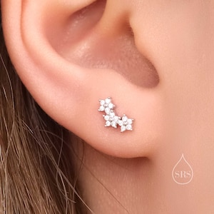 Forget Me Not Flower Bouquet CZ Stud Earrings in Sterling Silver, Silver, Gold or Rose Gold, CZ Flower Stud Earrings