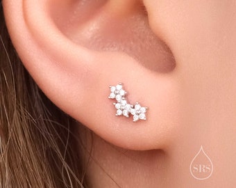 Forget Me Not Flower Bouquet CZ Stud Earrings in Sterling Silver, Silver, Gold or Rose Gold, CZ Flower Stud Earrings