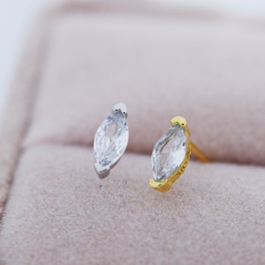 Sterling Silver Marquise CZ Stud Earrings, Simulated Diamond Stud,  Minimalist Geometric Design, April Birthstone