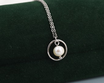 【STONEHENgE】Silver Material Pearl Cubic Necklace SC25A13T Sterling Silver Circle and Natural Pearl Pendant Necklace