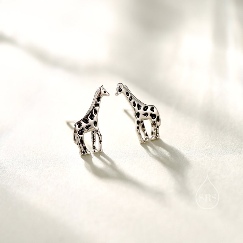 Sterling Silver Cute Little Giraffe Stud Earrings Hand Painted Enamel Cute, Fun, Whimsical and Pretty Jewellery image 1