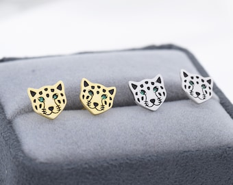 Leopard Stud Earrings in Sterling Silver, Silver or Gold, Leopard Face Earrings, Animal Earrings, Nature Inspired