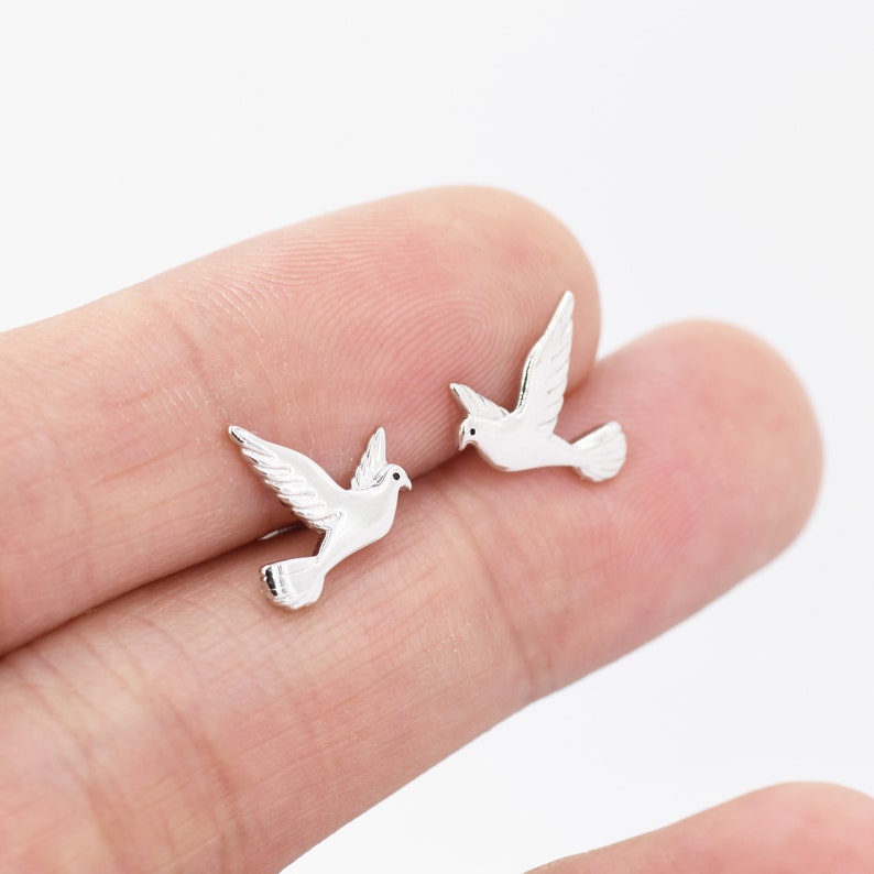 Dove Stud Earrings in Sterling Silver, Cute Dove Bird Earrings, Pigeon Earrings, Nature Inspired Animal Earrings image 3