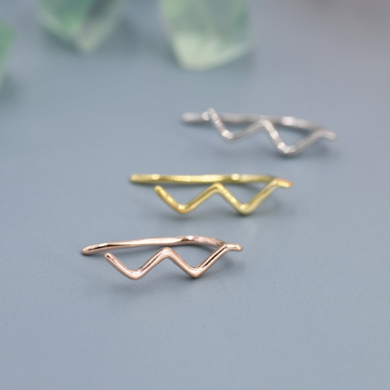 Zigzag Wave Crawler Earrings in Sterling Silver, Silver or Gold or Rose Gold, Minimalist Geometric, Ear Climbers image 3