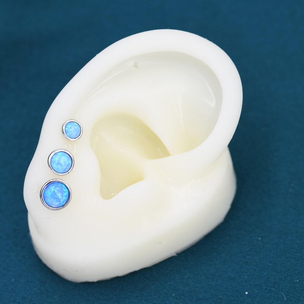 Orecchini A Bottone Con Opale Blu – Argento Sterling 925 Ipoallergenici, Regalo Per Donne