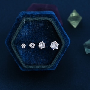 Simple CZ Crystal Stud Earrings in Sterling Silver, 3mm, 4mm, 5mm and 6mm, Six Prong, 6 Prong,  Various Sizes, Minimalist CZ Stud
