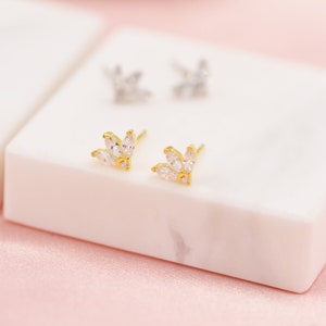 Sterling Silver CZ Marquise Cluster Stud Earrings, Gold or Silver, Marquise Fan Stud, CZ Crown Stud, Three Marquise Stud image 7