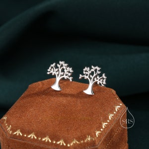 Puces d'oreilles petit arbre en argent sterling, argent ou or ou or rose, boucles d'oreilles arbre de vie en argent sterling