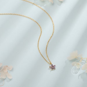 Tiny Forget Me Not Flower CZ Necklace in Sterling Silver, Silver or Gold, Various Colours, Tiny CZ Flower Pendant zdjęcie 8