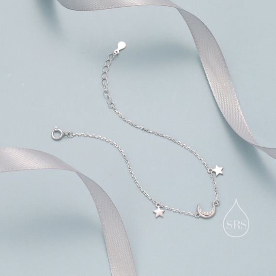 Delicato Bracciale Con Catena A Mano In Cristallo In Argento • Gioielli - Foto 4