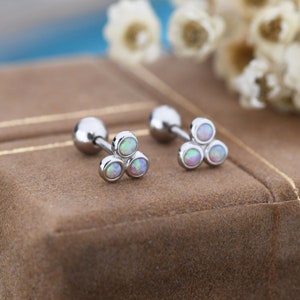 Cosmic Dust Pink Opal Trio Ohrringe in Sterling Silber, Silber oder Gold, Opal Dreifaltige Ohrringe, Barbell Schraubverschluss