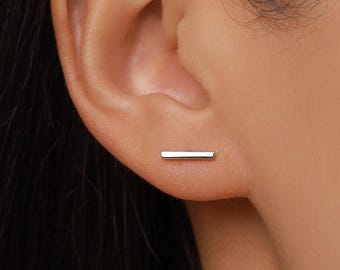 Tiny Bar Stud Earrings in Sterling Silver, Silver, Gold or Rose Gold, Skinny Bar Earrings, Delicate Bar Earrings