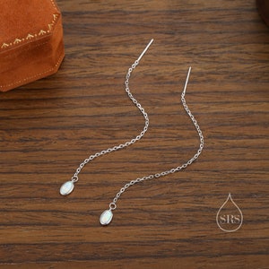 Oval Opal Threader Ohrringe in Sterling Silber, Silber oder Gold, Opal Ohr Threader, Opal Ohrringe, Ohr Threader