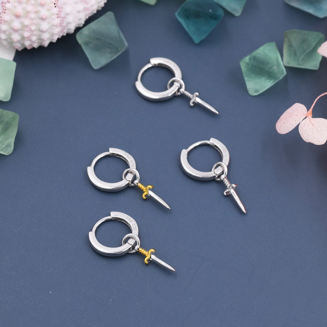 Sterling Silver Sword Hoop Earrings, Detachable Charm Hoop Earrings, Dagger Earrings, Silver or Gold, Interchangeable and Detachable - Etsy Egypt