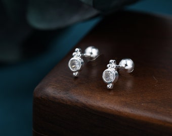 Extra Tiny CZ Crystal with Dot Trio Screw Back Earrings, Dot Earrings, Sparkly Earrings, Minimalist Extra Small earrings