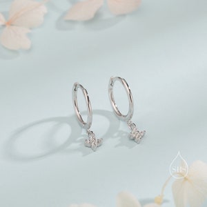 Extra Tiny Hydrangea Flower CZ Huggie Hoop Earrings in Sterling Silver, Silver or Gold, Green, Blue, Pink, Purple or Clear CZ zdjęcie 4