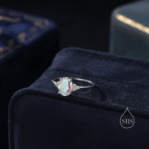 AB Auroral CZ Oval Ring in Sterling Silver, Colour Changing Crystal Ring, Vintage Inspired Design, US 5 - 8