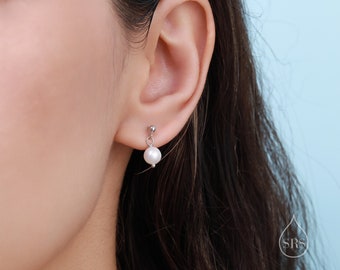 Boucles d’oreilles Goutte de perles d’eau douce authentiques en argent sterling, boucles d’oreilles délicates en perles Keshi, boucles d’oreilles pendantes à goujons de perles