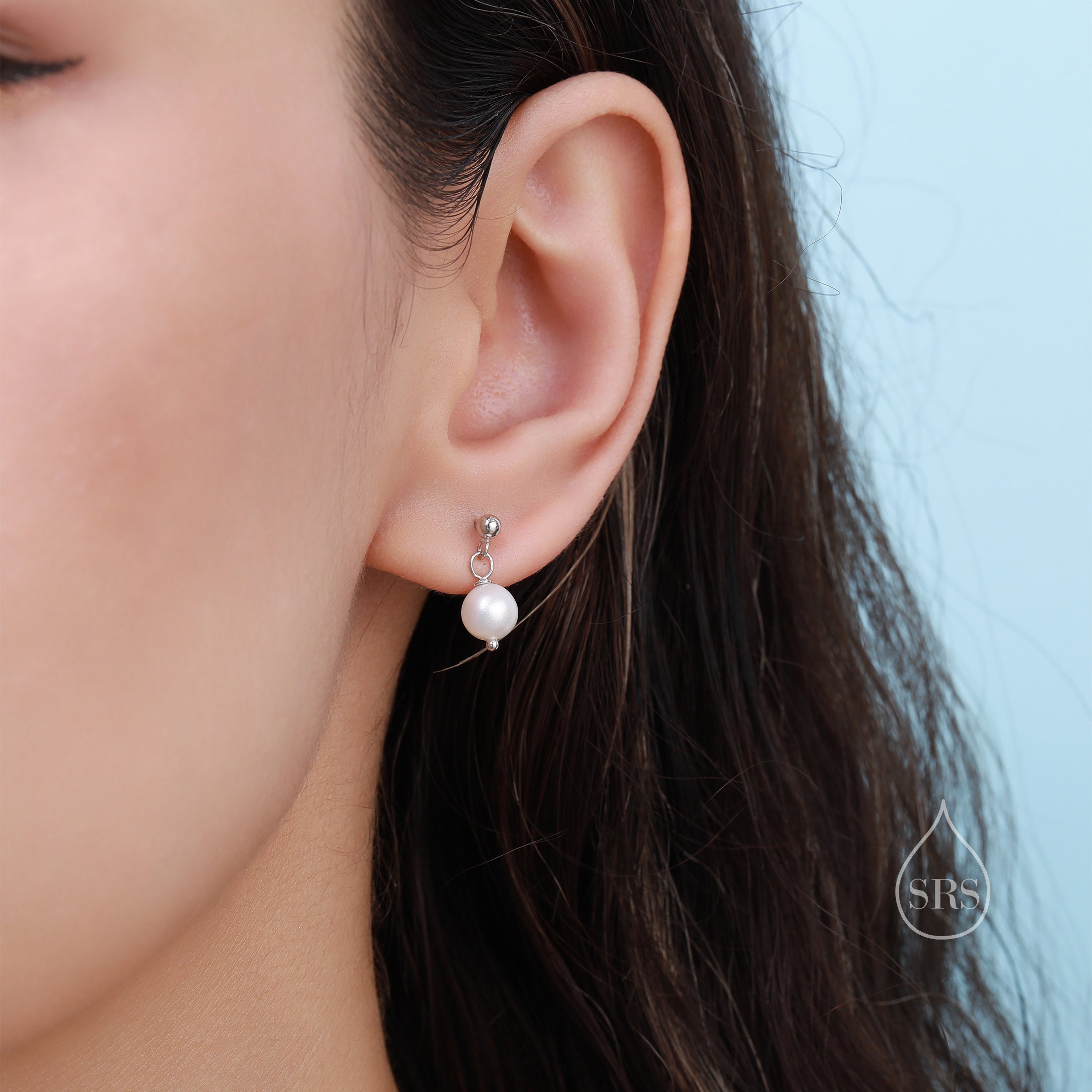 Genuine Freshwater Pearl Drop Earrings in Sterling Silver 