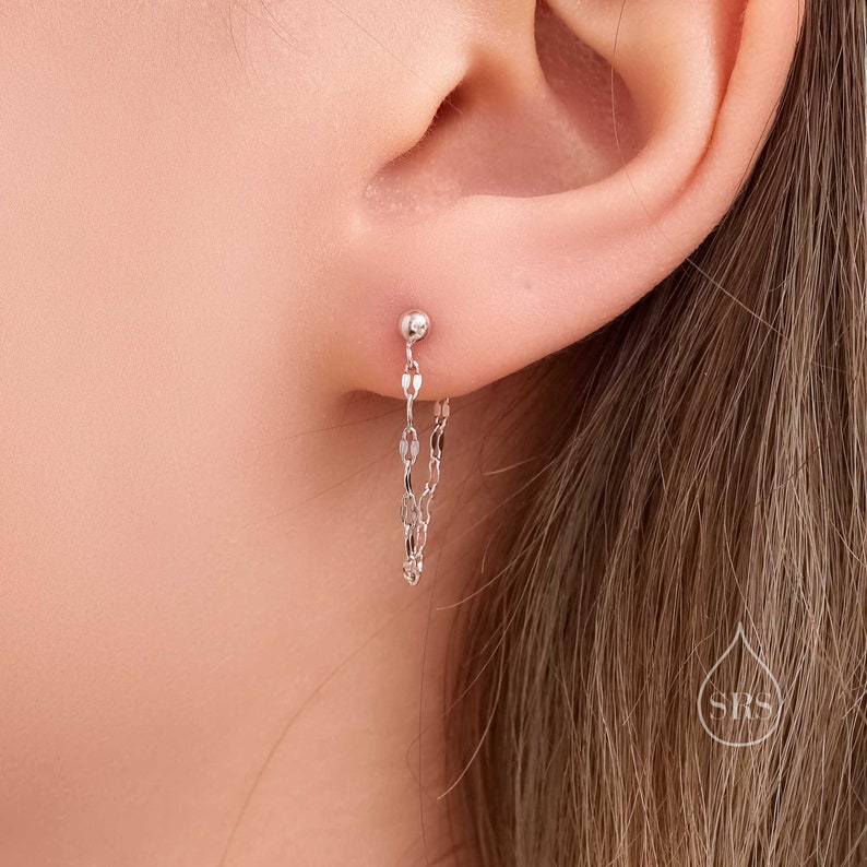 Clous d'oreilles avec chaîne scintillante en argent sterling, argent ou or, petite veste d'oreille, bijoux délicats image 2