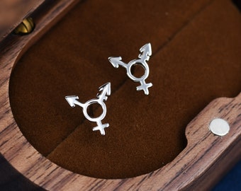 Trans Symbol Stud Earrings in Sterling Silver, Silver Gold or Rose Gold, Transgender Earrings, Pride Earrings