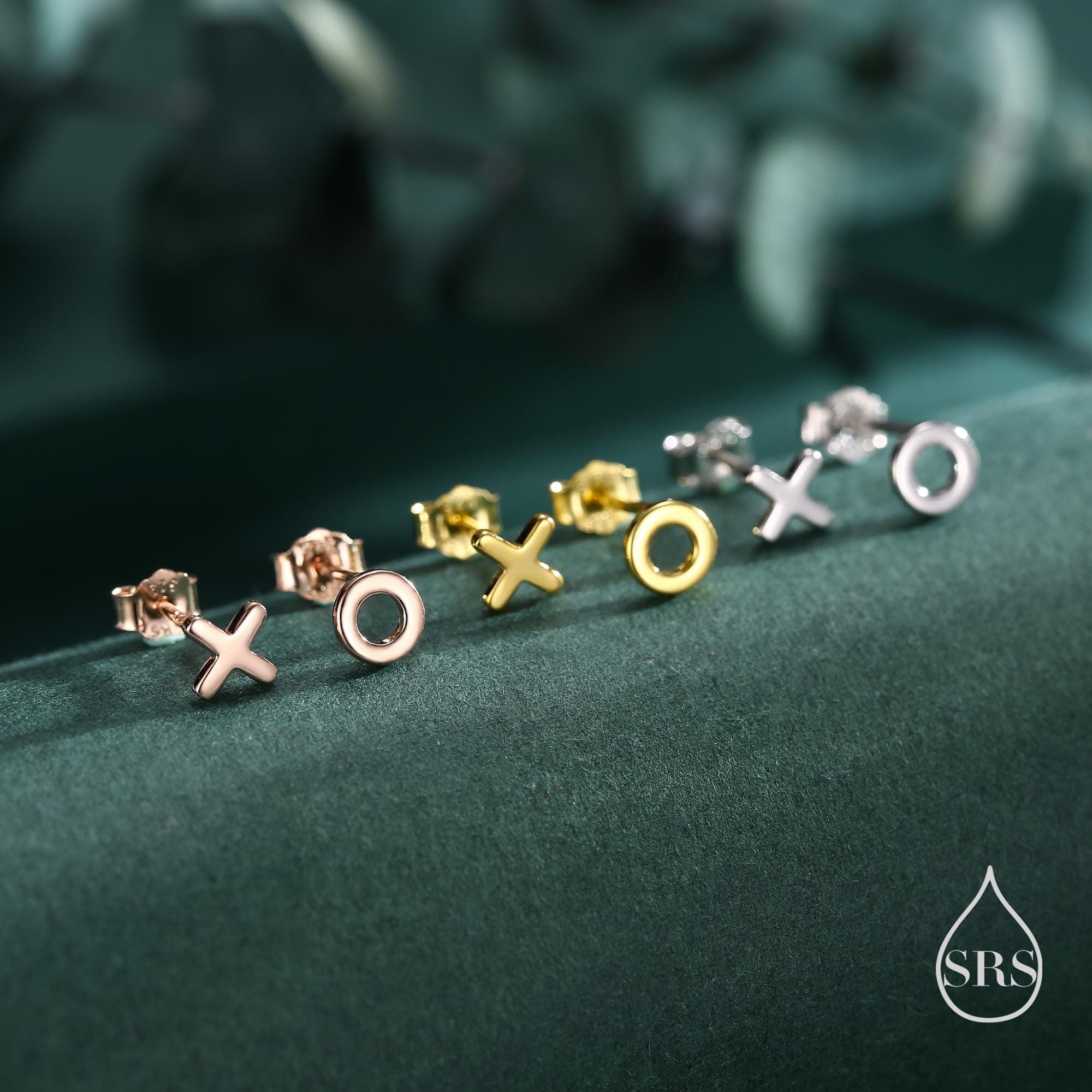 Xo Stud Earrings in Sterling Silver, Kiss Hug Earrings, Silver or Gold or Rose Gold,  Hugs and kisses, Fun Earrings