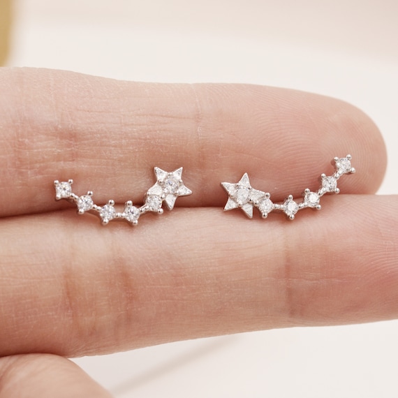 Sterling Silver CZ Multiple Star Ear Climber Earrings Sterling Silver CZ Multiple Star Ear Climber Earrings