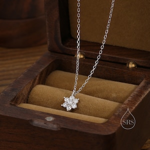 Tiny CZ Flower Necklace in Sterling Silver, Silver or Gold or Rose Gold, CZ Snowflake Necklace, CZ Cluster Floral Necklace image 2