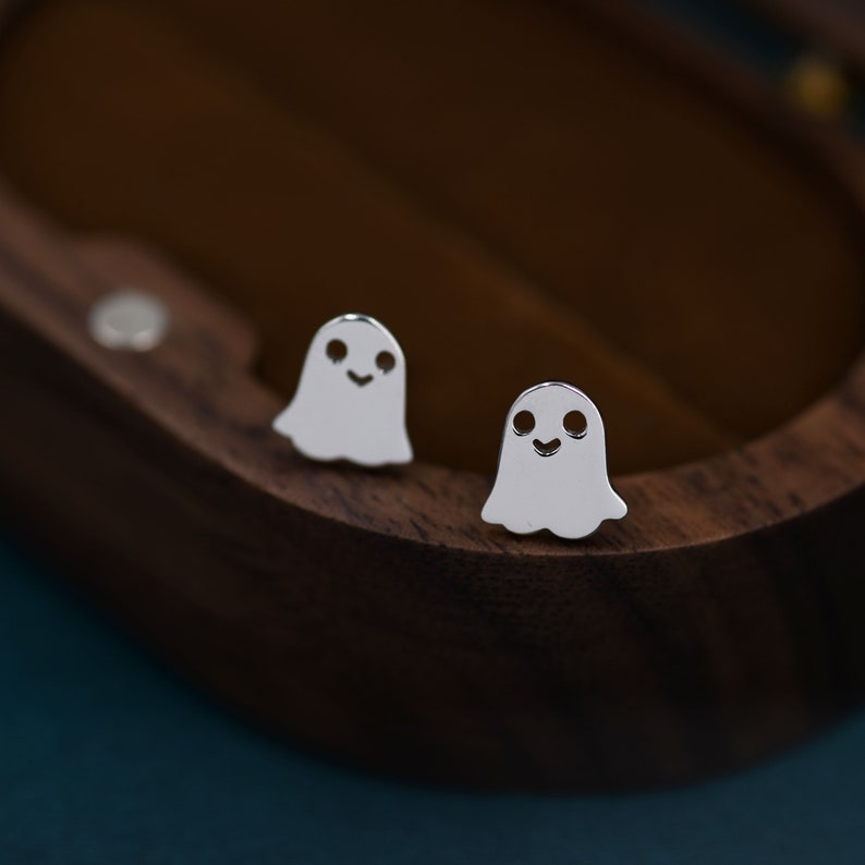 Cute Little Ghost Stud Earrings in Sterling Silver, Tiny Ghost Earrings image 3