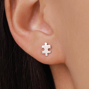 Jigsaw Piece Stud Earrings in Sterling Silver