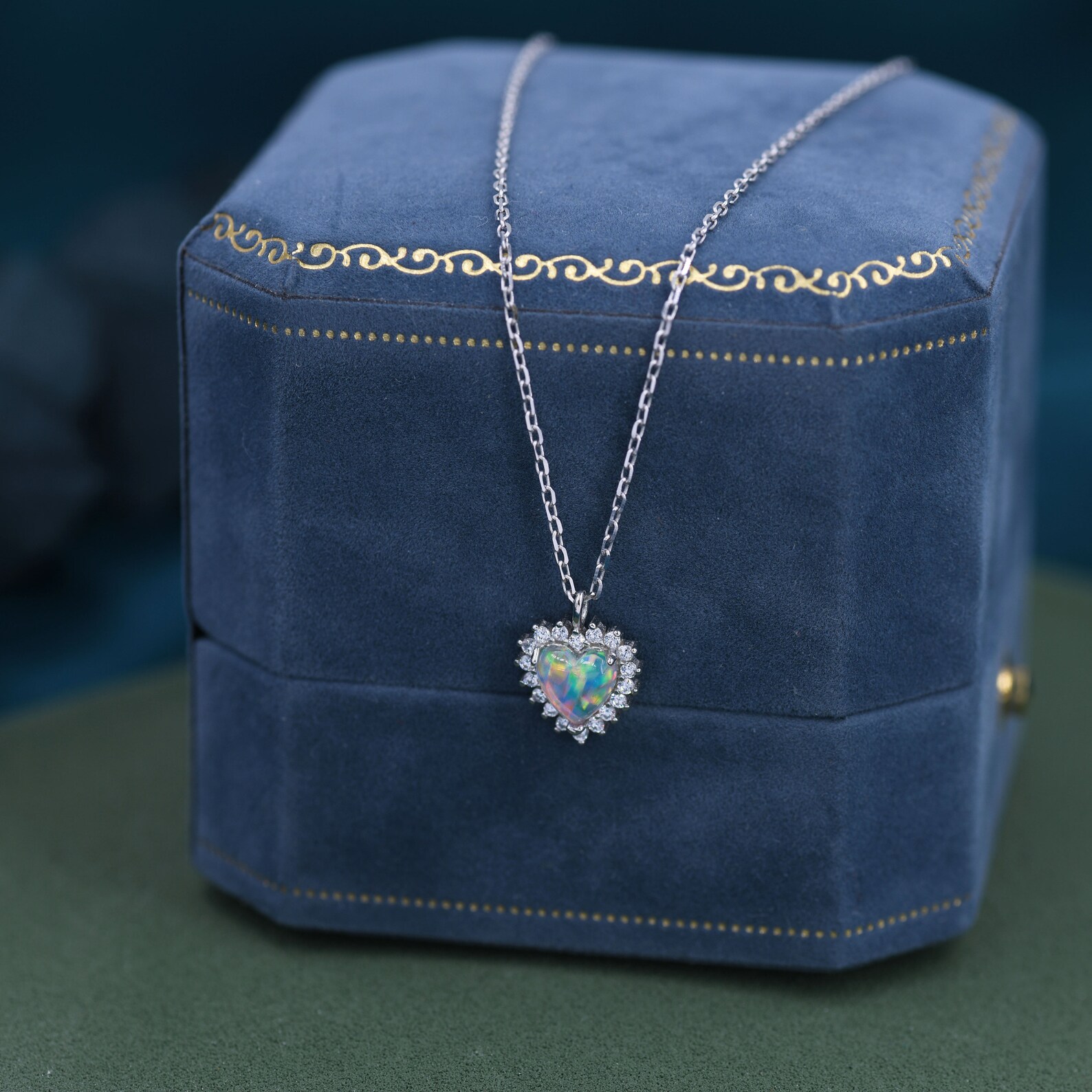 Opal Heart Pendant Necklace in Sterling Silver Silver or Etsy UK