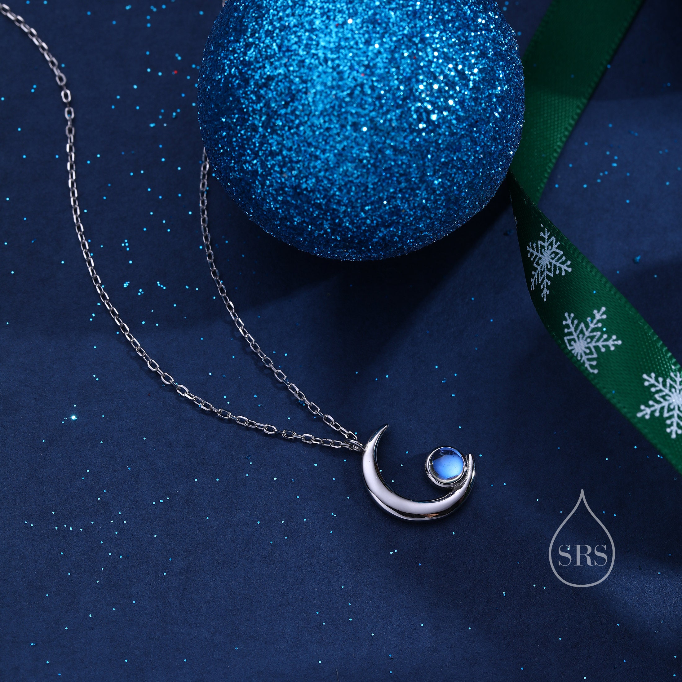 Crescent Moon Pendant Necklace in Sterling Silver With Opal or ...