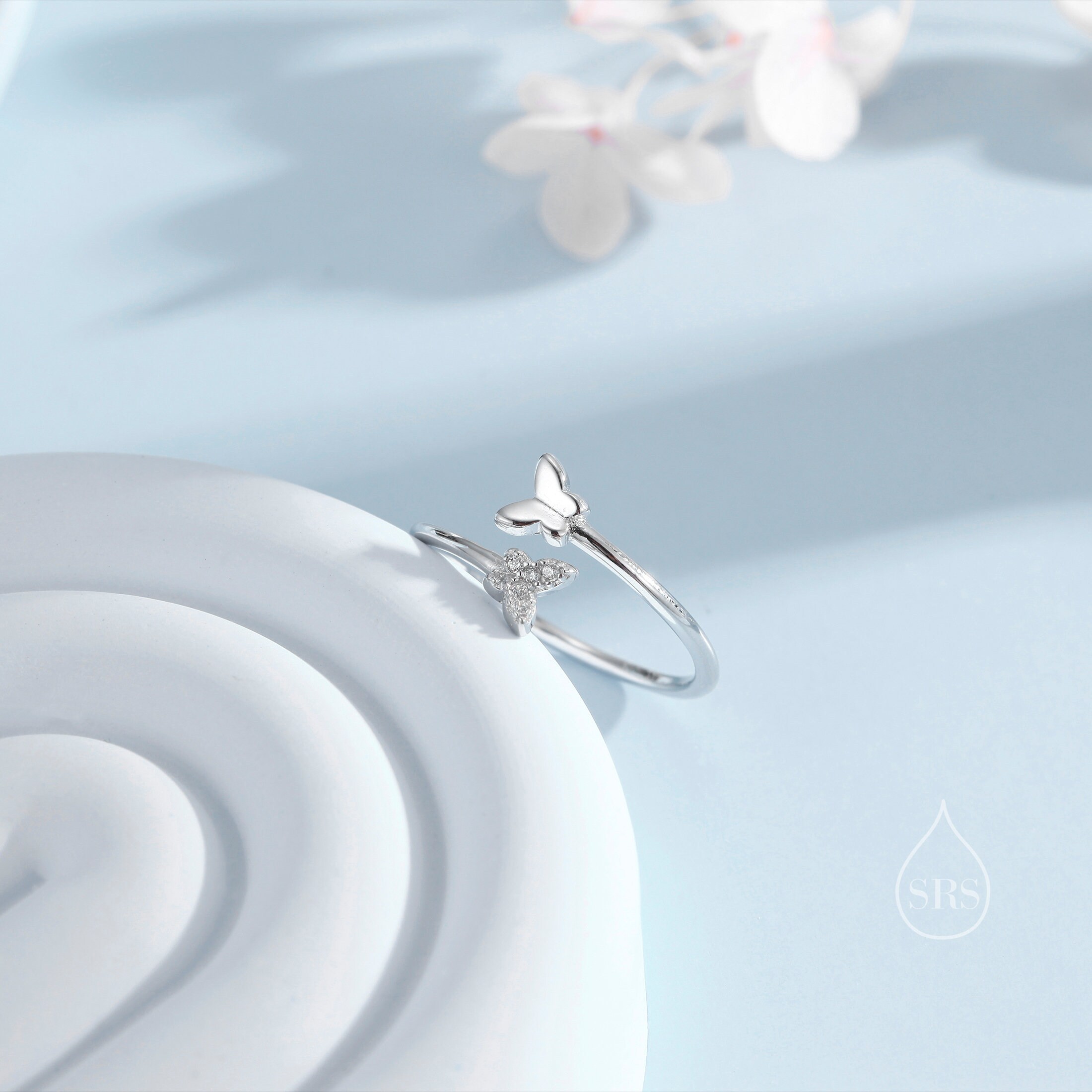 Women's Butterfly Style CZ Ring – 316 Stainless Steel, Non-Tarnish, Size 9, Silver!