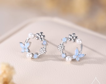 Blue Mother of Pearl Sterling Silver Moon Stud Earrings Blue Mother of Pearl Sterling Silver Moon Stud Earrings