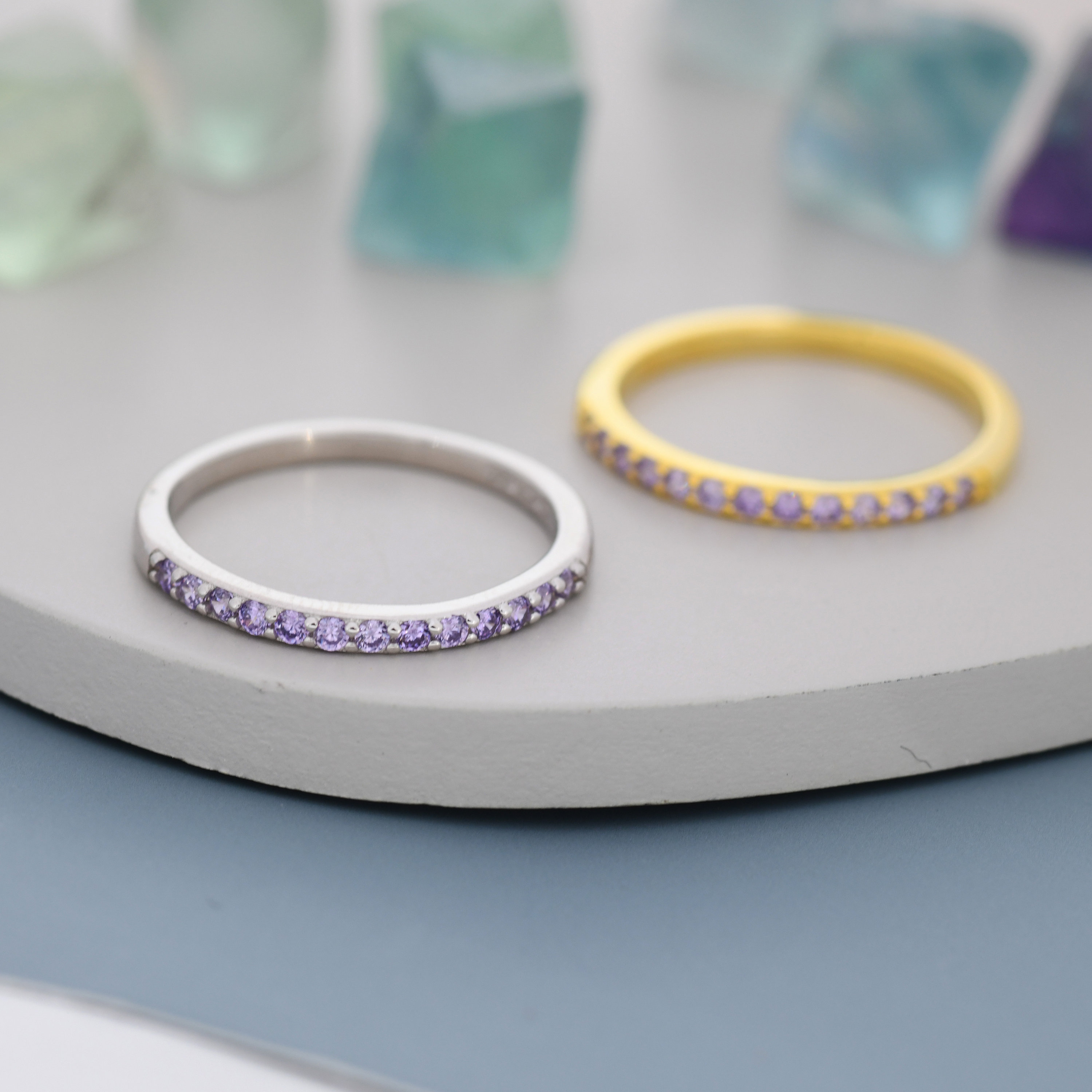 Bague Argent 925 Avec Améthyste - Anneau Semi-éternité Taille Ajustable - Neuf Sans Boîte