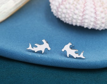 Hammerhead Shark Stud Earrings in Sterling Silver, Silver or Gold, Shark Earrings, Fish Earrings, Silver Shark Earrings