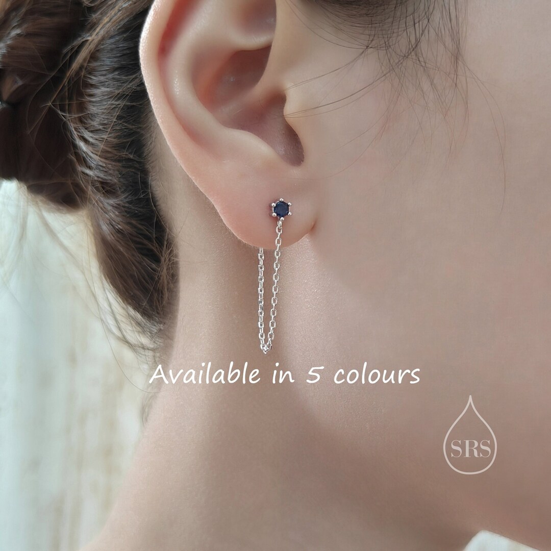 CZ Chain Ear Jacket in Sterling Silver, Silver or Gold, Front and Back