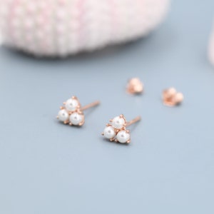 Pearl Trefoil Stud Earrings in Sterling Silver, Pearl Trio Earrings, Three Pearl Earrings, Silver Gold or Rose Gold image 3