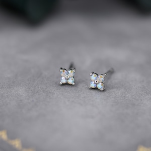 Extra Kleine Aurora CZ Blume Ohrstecker in Sterling Silber - Aurora AB Kristall CZ Ohrstecker, Hortensie Ohrstecker