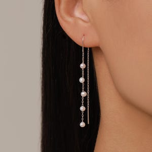 Äkta sötvattenspärlor U-formade örhängen i sterlingsilver, naturlig pärla, örhängen i silver eller guld, långa örhängen,
