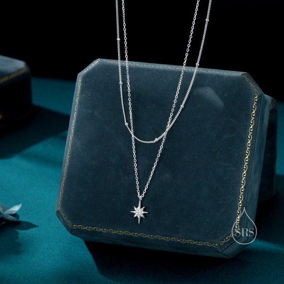 Double Layer CZ Starburst Pendant Necklace in Sterling