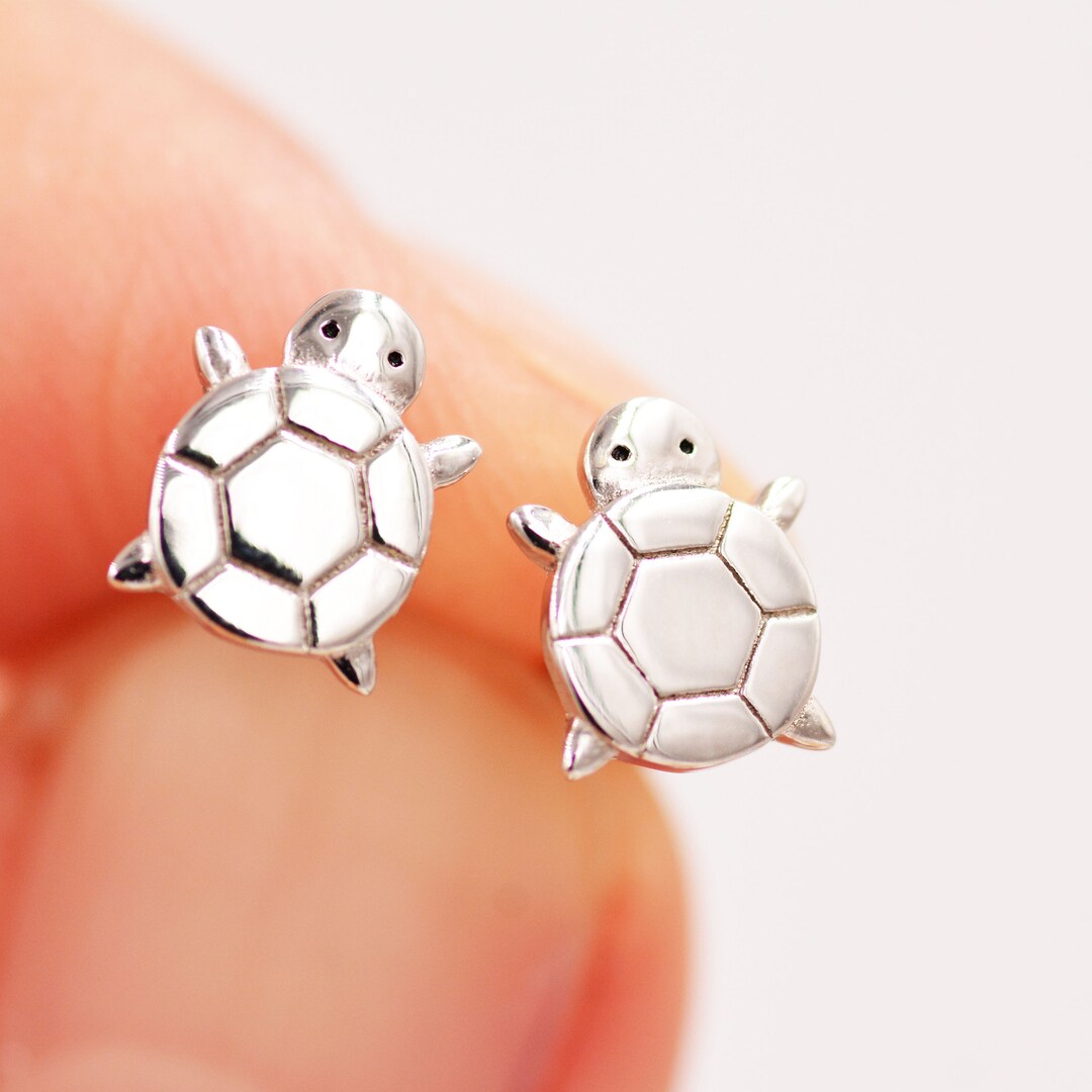 Cute Little Turtle Stud Earrings in Sterling Silver Animal Etsy